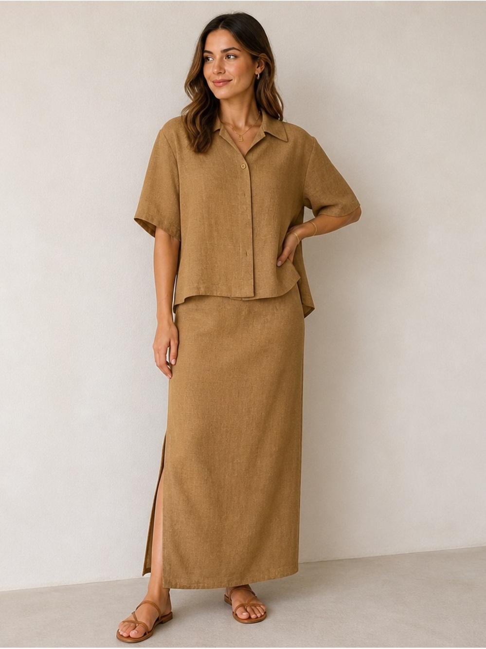 Dress Barn size 18W Brown Two-Piece Jacket & Dress Set. 22” pit, 53” long